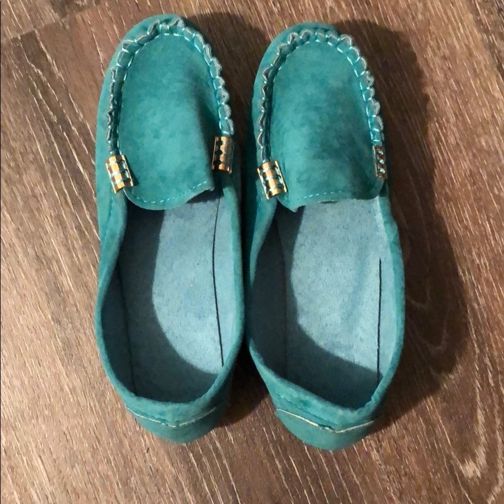 Turquoise suede loafers/moccasin